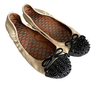 Sam Edelman Beatrix Ballet Flat Ballerina Stud Spike Cream Leather Black Toe 8.5